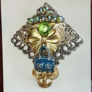 Peridot Aurora Borealis Halo Angel Holding Handbag Brooch